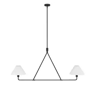 46.45 in. 2-Light Kitchen Island Linear Chandelier Classic Matte Black Pendant Light with fabric ... | The Home Depot