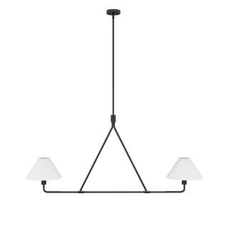 aiwen 46.45 in. 2-Light Kitchen Island Linear Chandelier Classic Matte Black Pendant Light with f... | The Home Depot