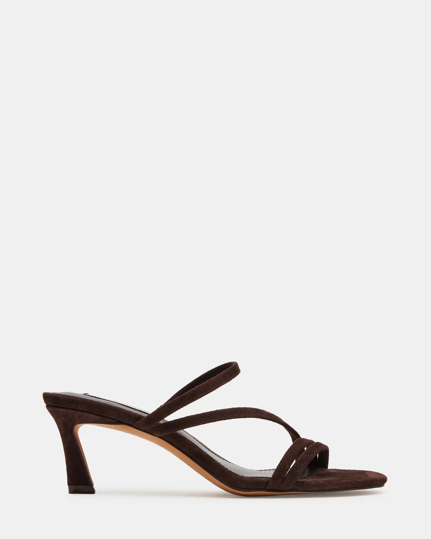 LAMORA Chocolate Brown Suede Strappy Mule Heel | Women's Heels | Steve Madden (US)
