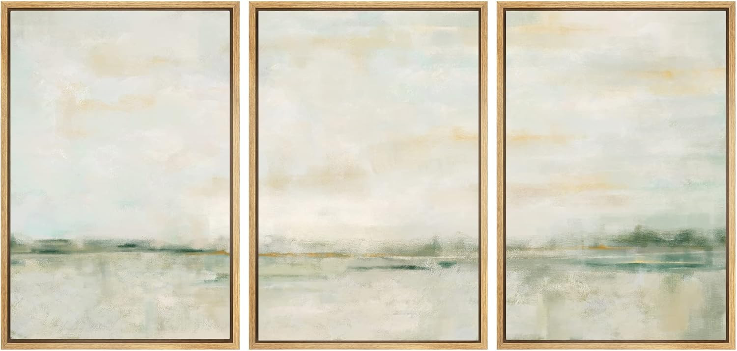 SIGNWIN Framed Canvas Print Wall Art Set Grunge Tan Green Pastel Landscape Shapes Abstract Illust... | Amazon (US)