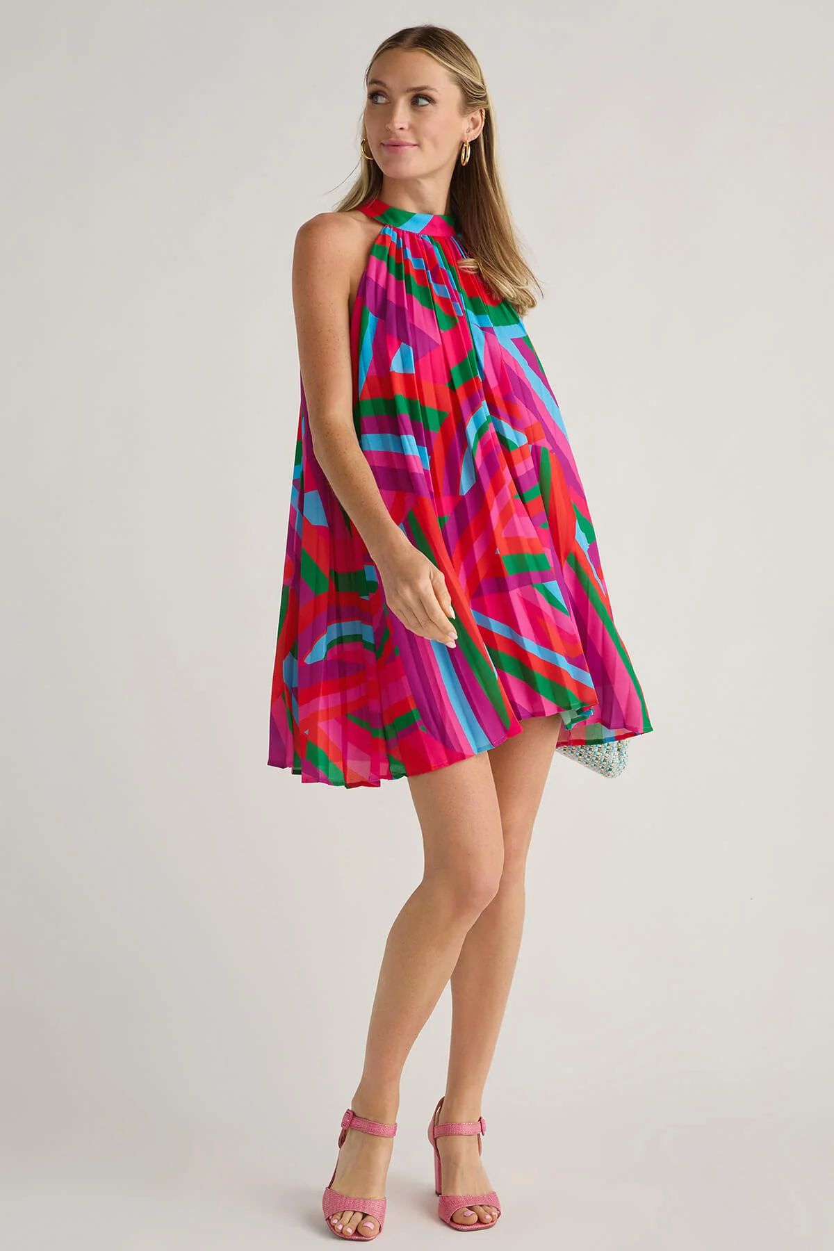 Flying Tomato Printed Pleated Halter Dress | Social Threads