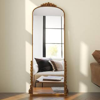 29 in. W x 67 in. H Antique Gold Arched Floor Mirror | The Home Depot