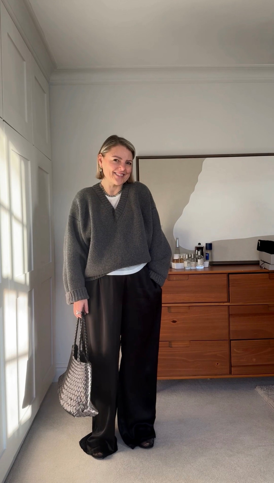 Jumper wearing a 38 also linked alternatives. 
Trousers a M but couldve got a small and pretty roomy 
Linked purse friendly shoes as well as the Alaia ones  