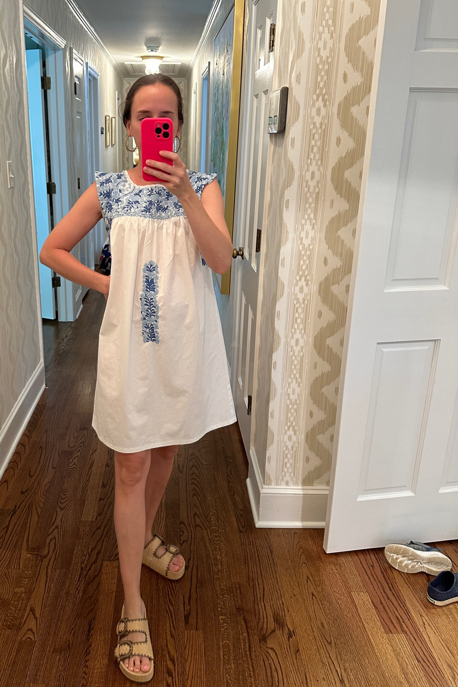 My summer uniform 💙💙

Also, my son’s (4 & 7) favorite light up shoes are linked. They worked their way into the pic 😂 My boys are obsessed with these light up shark shoes!