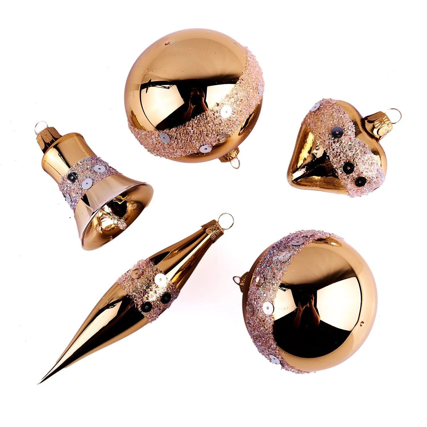 Set of 5 Retro Gold Glass Ornaments | Bed Bath & Beyond