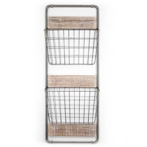 Wire Metal Double Pocket On Wood Gray - E2 Concepts | Target