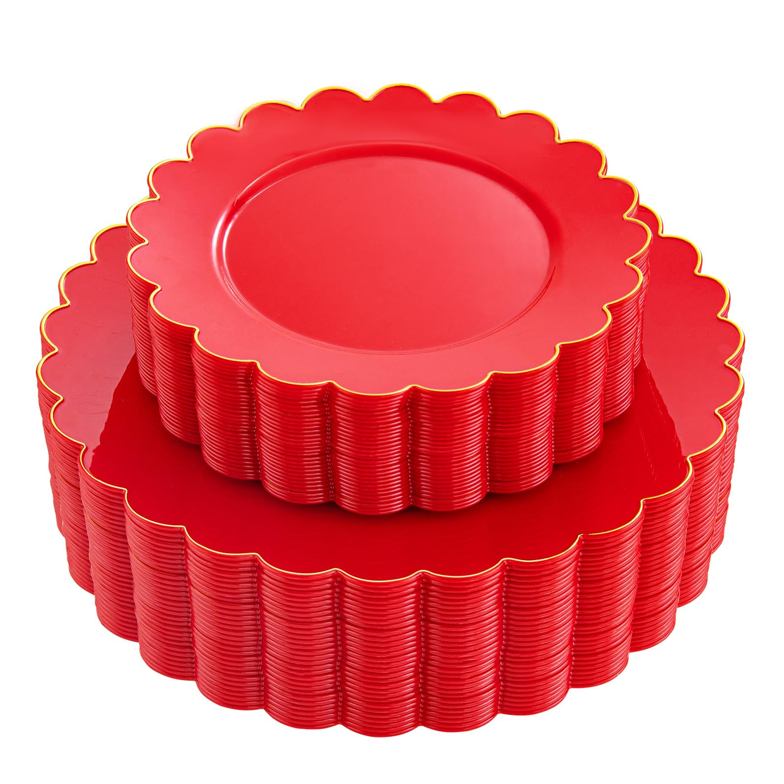 LIYH 60 Pcs Red Scalloped Plastic Plates with Gold Edge - Red Disposable 4th of July Plates with ... | Amazon (US)