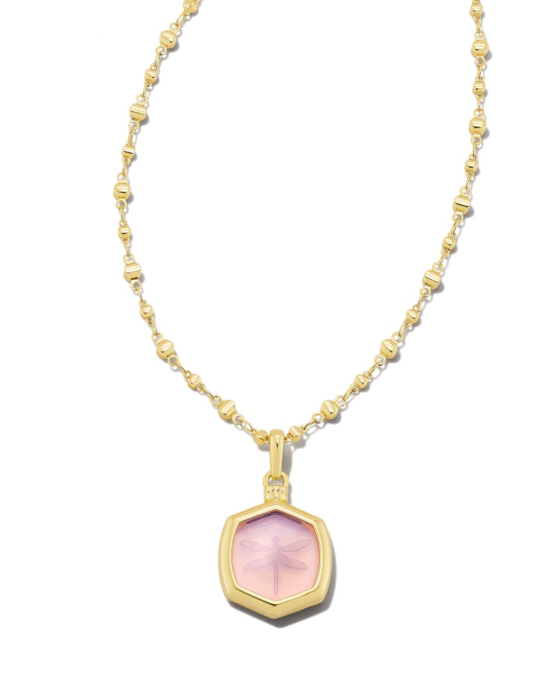 Davie Intaglio Convertible Gold Pendant Necklace in Pink Opalite Glass Dragonfly | Kendra Scott
