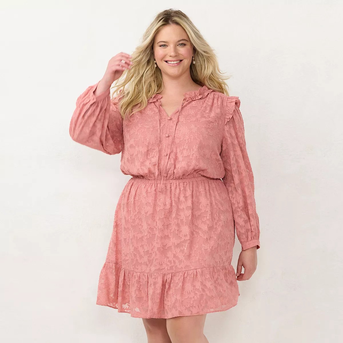 Plus Size LC Lauren Conrad Ruffle Neck Button Front Dress | Kohl's