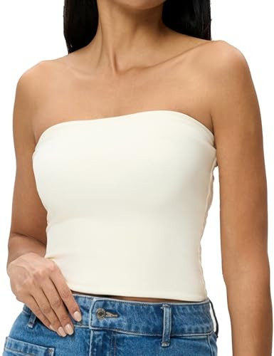 Womens Double Lined Tube Tops Crop Going Out Tops Strapless Tank Summer Top 2025 Cream M | Amazon (US)