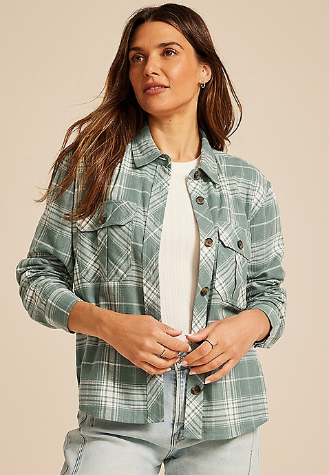 Shorty Utility Plaid Button Down Shirt | Maurices