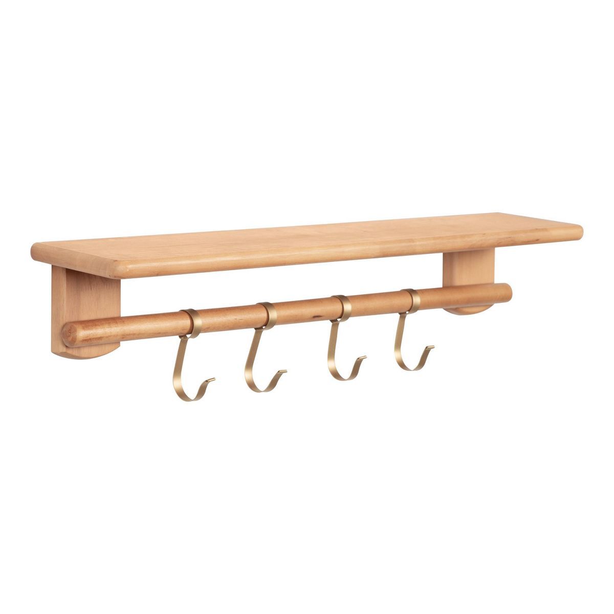 27" x 7" Alta Decorative Wall Shelf with Hooks Natural - Kate & Laurel All Things Decor | Target