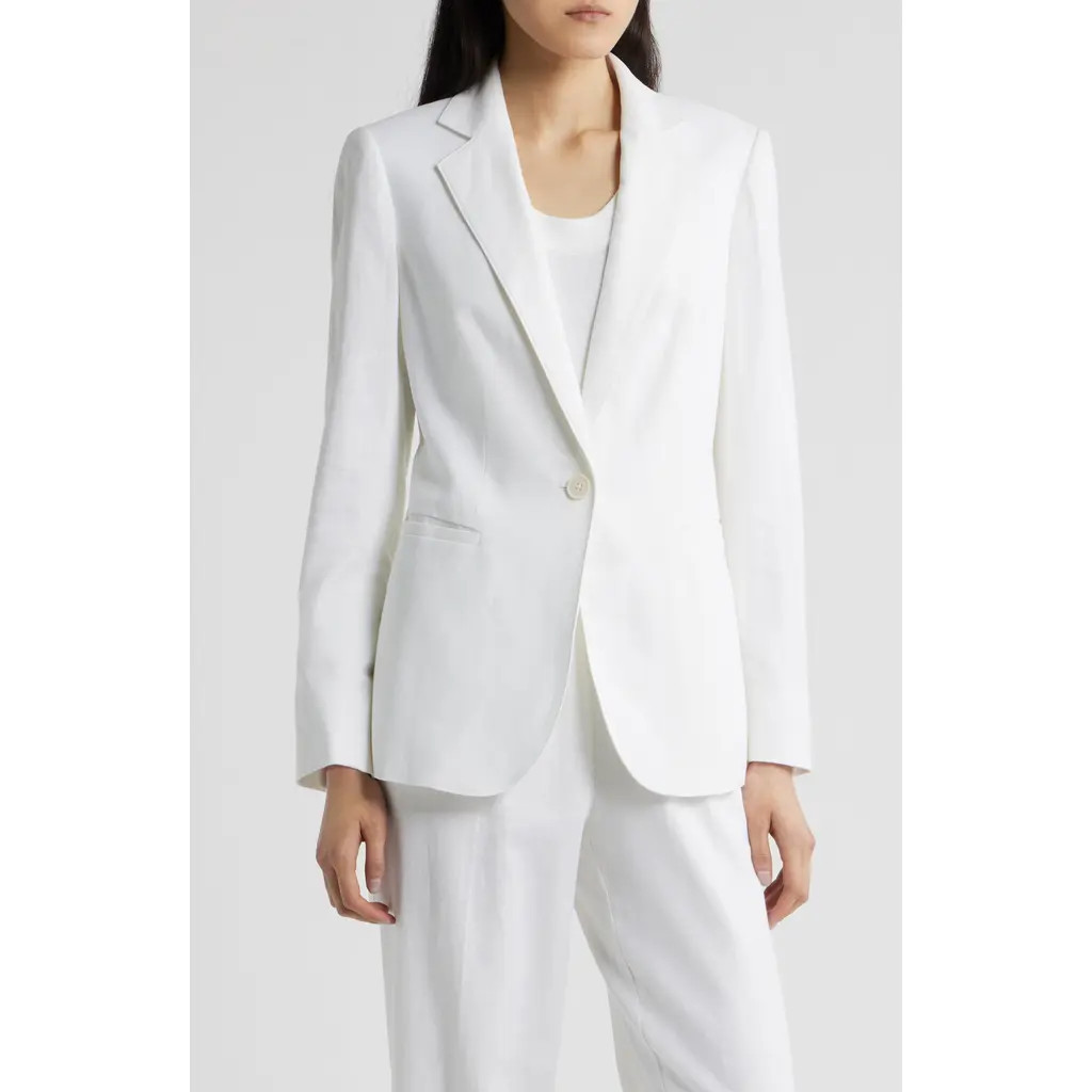 Anne Klein One-Button Linen Blend Blazer in Crisp White at Nordstrom, Size 0 | Nordstrom