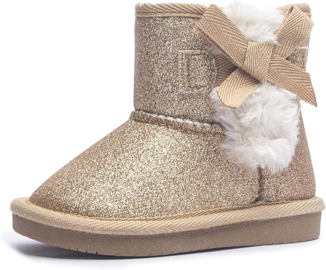 KRABOR Toddlers/Little Girls Boots Glitter Warm Winter Snow Shoes with Cotton Lining and Cute Bow... | Amazon (US)