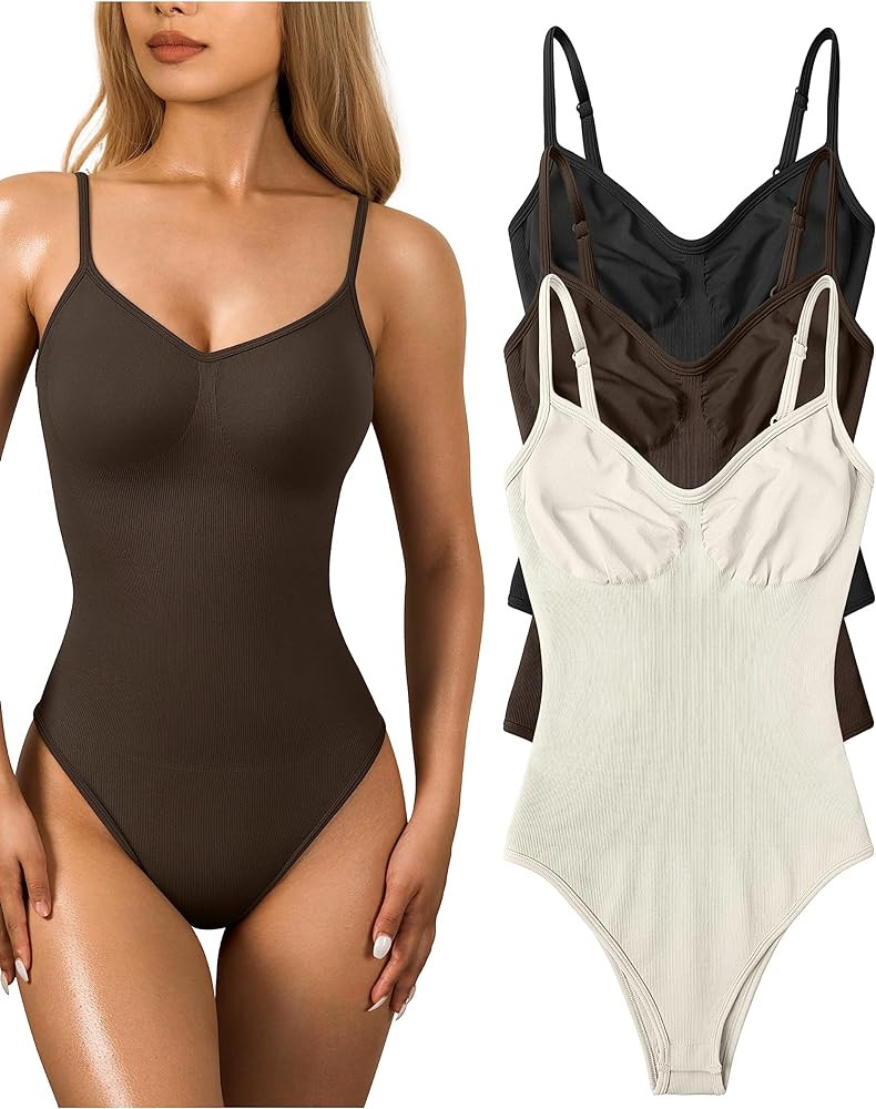 OQQ Women's 3 Piece Bodysuits Sexy Ribbed Sleeveless Adjustable Spaghetti Strips Shapewear Tops B... | Amazon (CA)