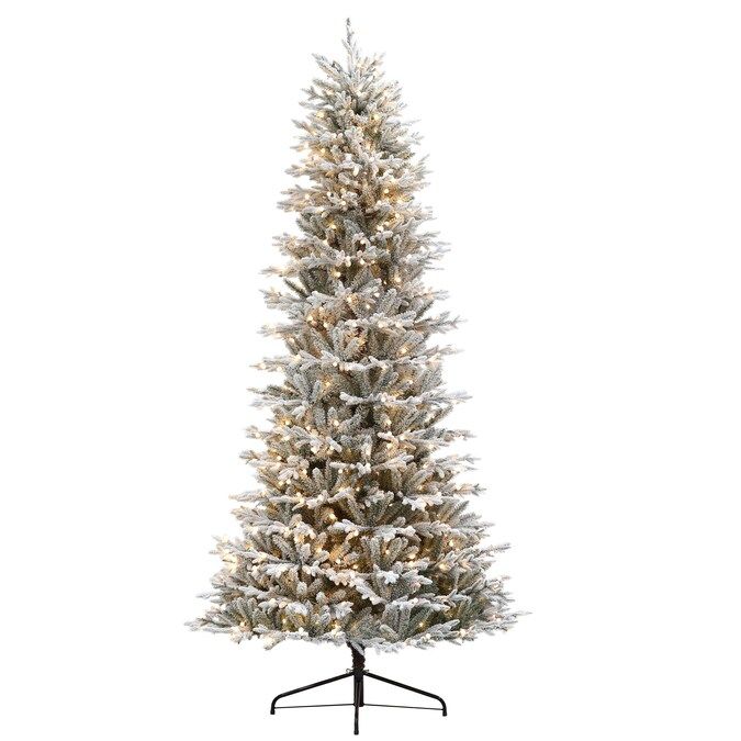 Holiday Living 9-ft Essex Fir Pre-lit Traditional Slim Flocked Artificial Christmas Tree with 700... | Lowe's