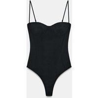 Zara - Polyamide Blend Bodysuit With Lace Trim - Black - M - Woman | Zara UK