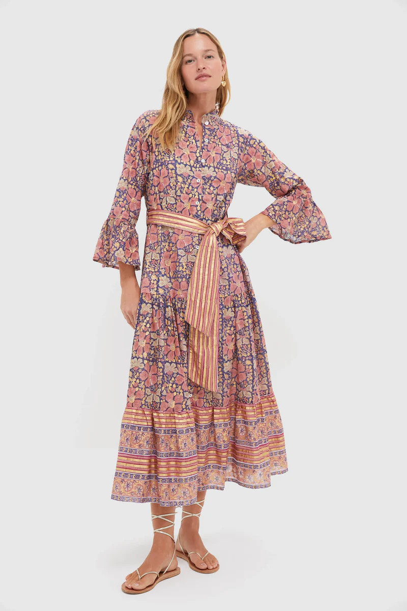 Matera Navy Ruffle Collar Bell Maxi Dress | Tuckernuck (US)