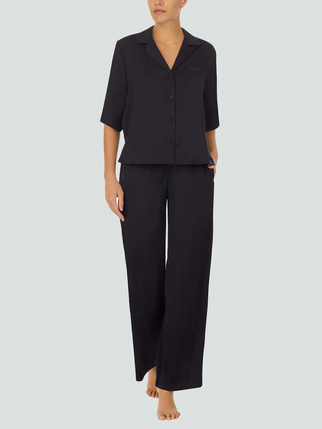 Elbow Sleeve Notch Top & Long Pant Set Black Nite | Sanctuary Clothing