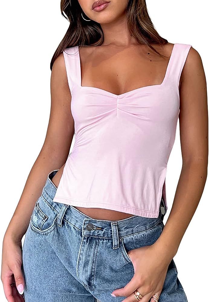 Argeousgor Y2k Square Neck Cropped Tank Top for Women Casual Solid Sleeveless Slim Fitted Stretch... | Amazon (US)