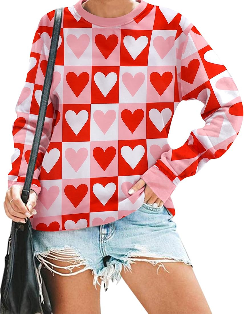 KIDDAD Valentine's Day Sweatshirt Women: Love Heart Graphic Pullover Tops Valentine Shirts for Gi... | Amazon (US)