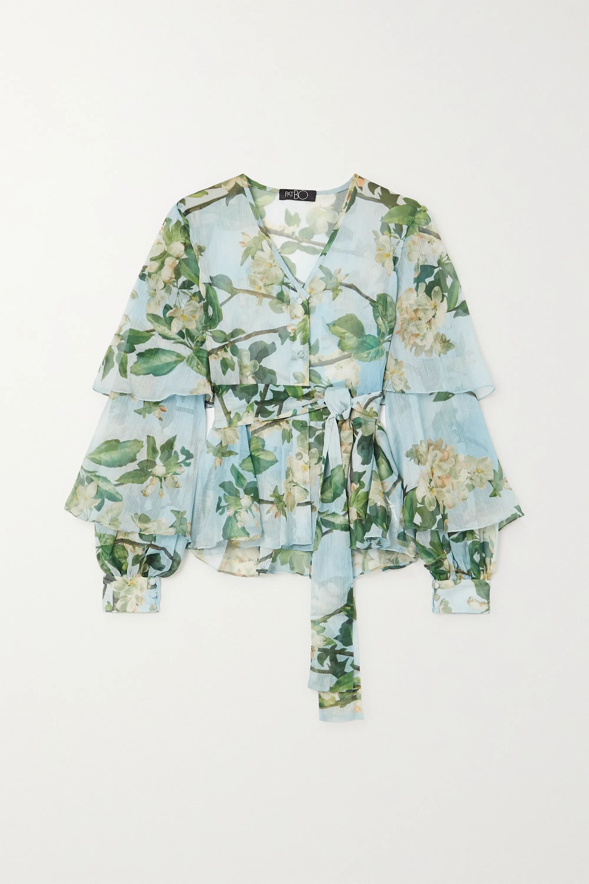 Mint Ruffled floral-print crepon blouse | PatBO | NET-A-PORTER | NET-A-PORTER (US)