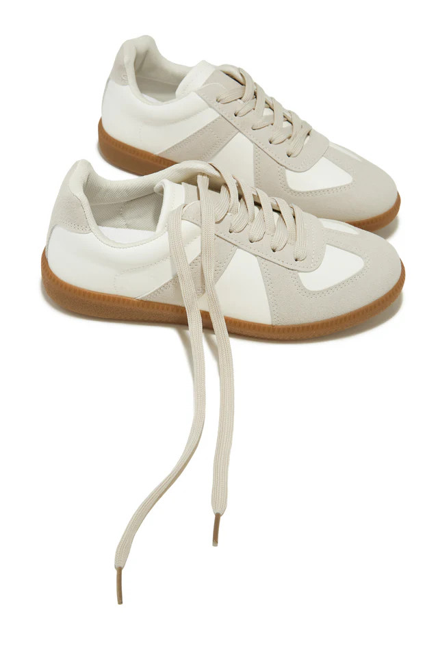 Miss Lola | Running Errands Lace Up Sneakers Beige | MISS LOLA