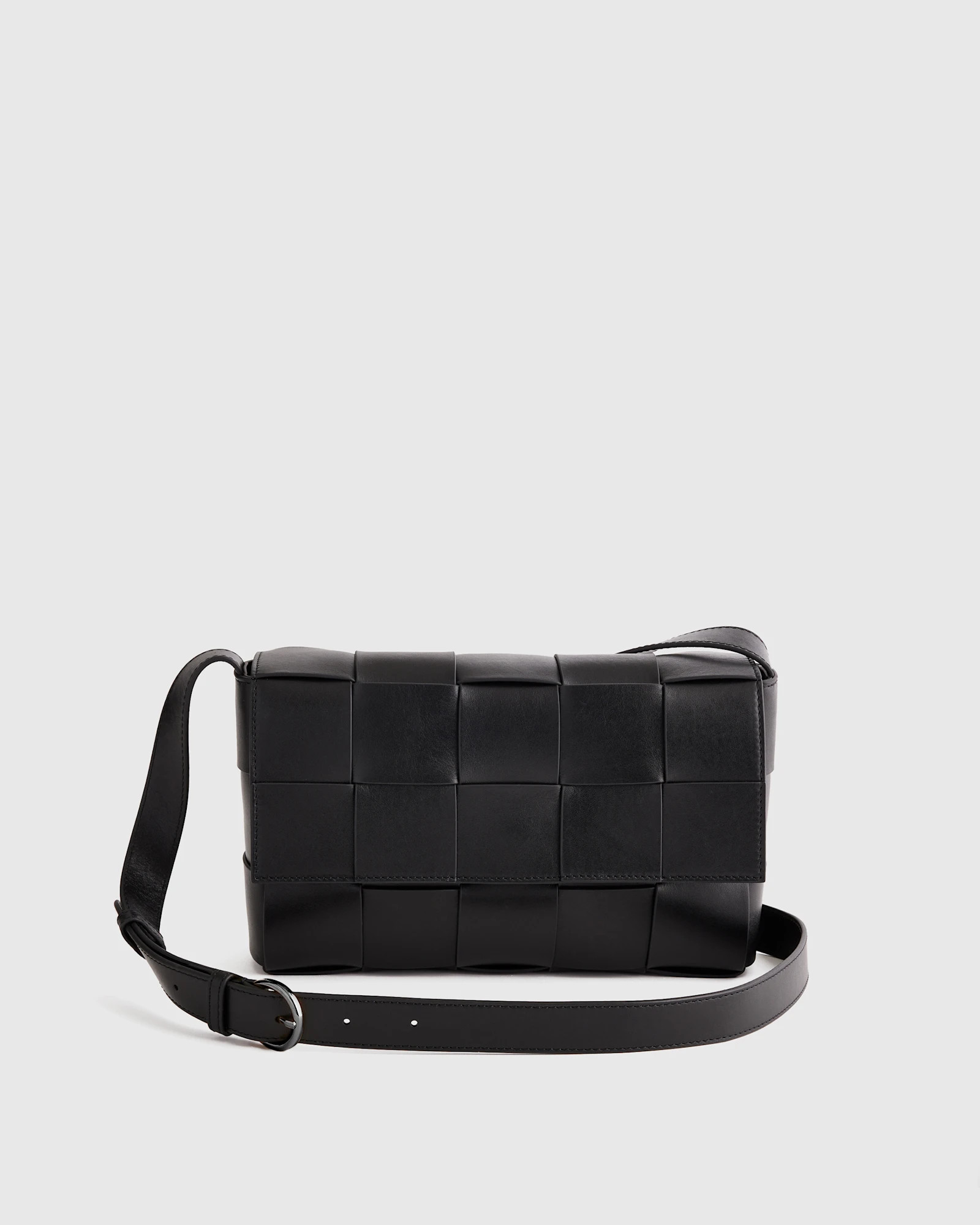 Quince | Women's Italian Leather Handwoven Flap Crossbody in Taupe | Quince