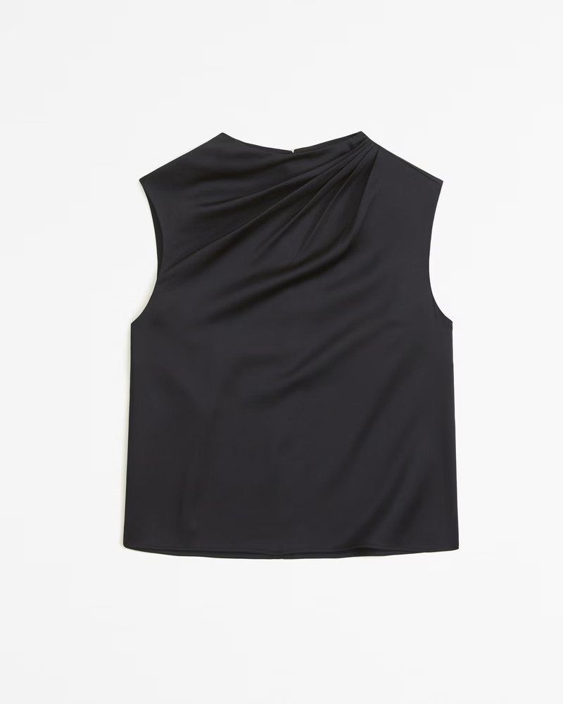 Abercrombie & Fitch Women's Satin High-Neck Draped Cowl Top in Black - Size XL | Abercrombie & Fitch (US)