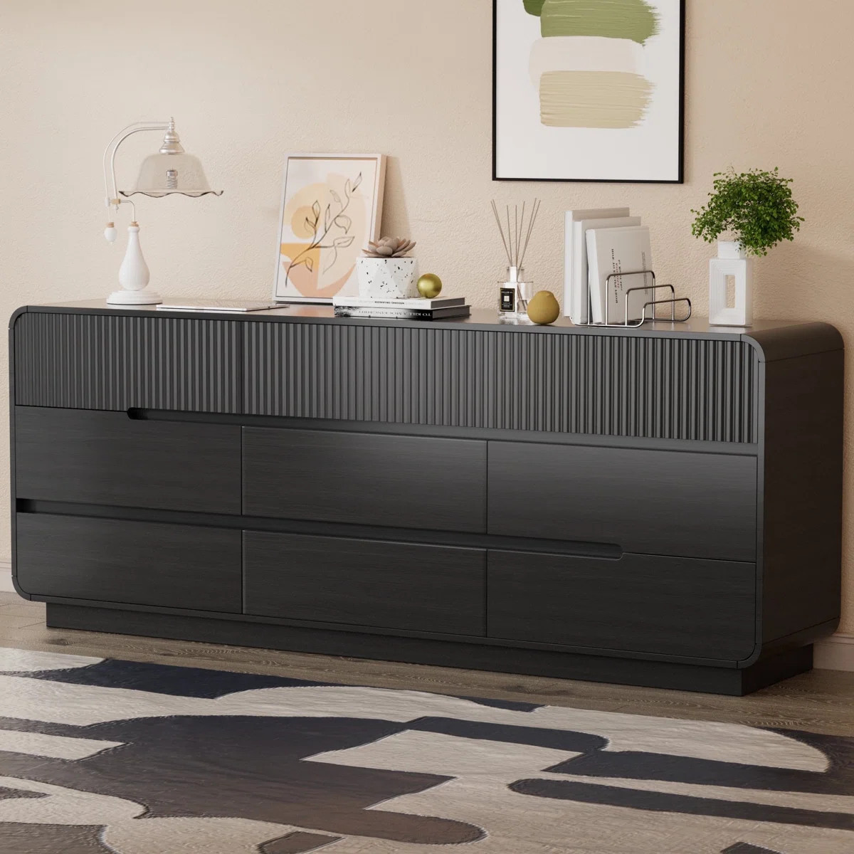 9 Drawer Dresser, Wide Chest of Drawers with Wood Top for Living Room, Bedroom, Hallway, Black | Wayfair North America