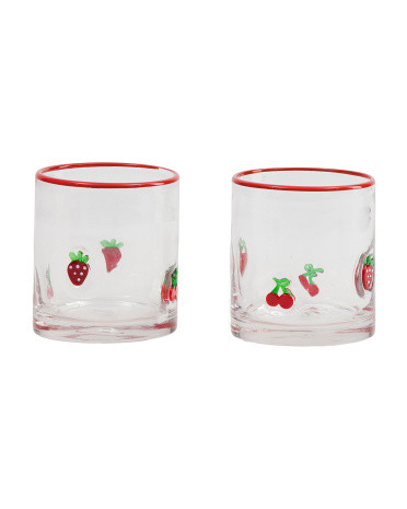 Set Of 2 Strawberry And Cherry Glasses With Colored Rim | TJ Maxx