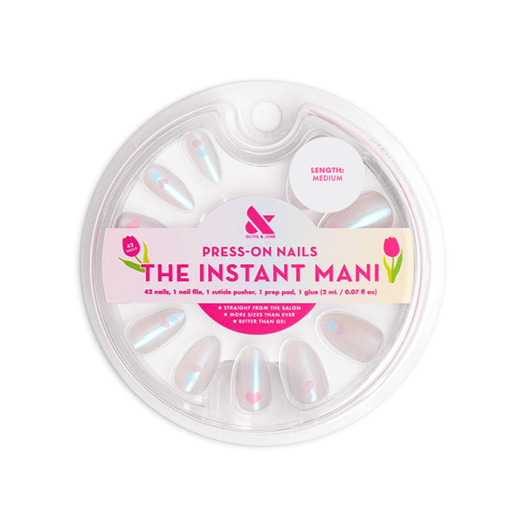 Olive & June Instant Mani Short Almond Press-On Nails, Multi-color, Milky Chrome Hearts, 42 Piece... | Walmart (US)