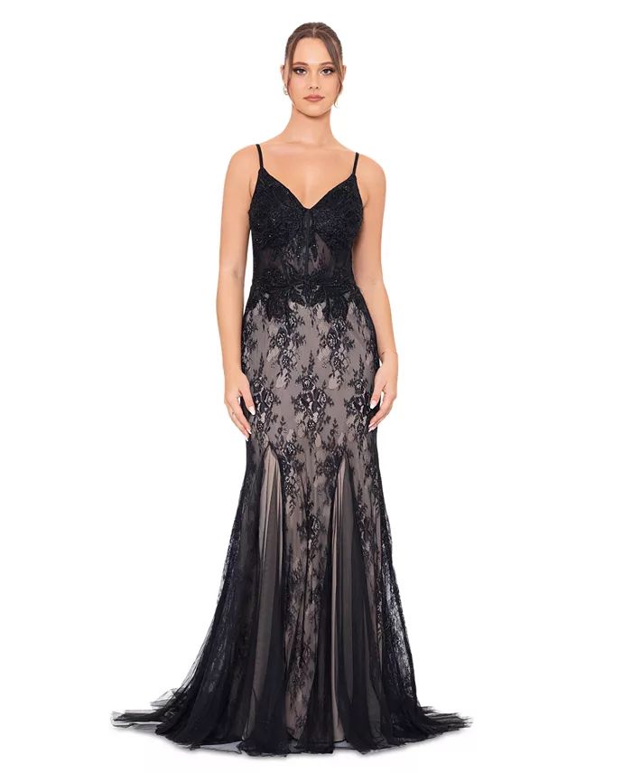 Juniors' Lace Boned-Bodice Evening Gown | Macy's