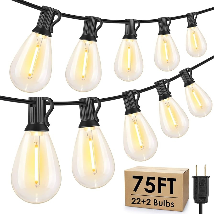 Larkvue 75FT LED Outdoor String Lights S11 Dimmable Patio Light, with 22+2 Waterproof Shatterproo... | Amazon (US)