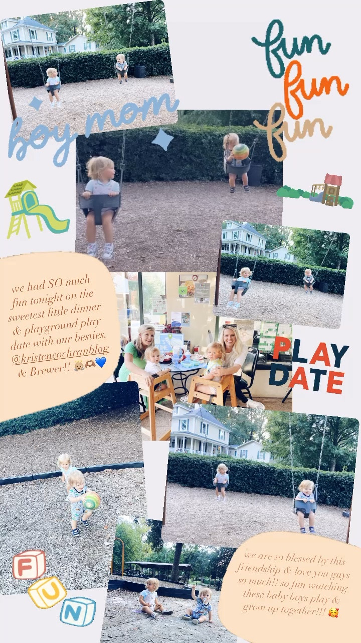 we had SO much 
fun tonight on the sweetest little dinner & playground play date with our besties, @kristencochranblog & Brewer!! 👼🏼🫶🏽💙 we are so blessed by this friendship & love you guys so much!! so fun watching these baby boys play & grow up together!!! 🥰

#LTKbaby #LTKSeasonal #LTKfamily