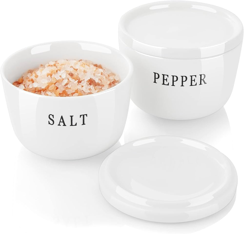 ALELION Ceramic Salt and Pepper Bowls - 10 oz Salt Cellar with Lid - Salt and Pepper Container Se... | Amazon (US)