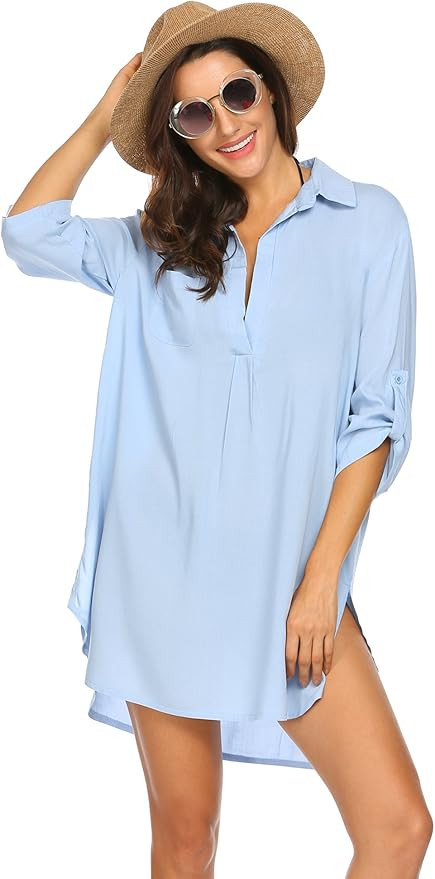 Ekouaer Women's Swimsuit Beach Cover Up Shirt Bikini Beachwear Bathing Suit Beach Dress | Amazon (US)