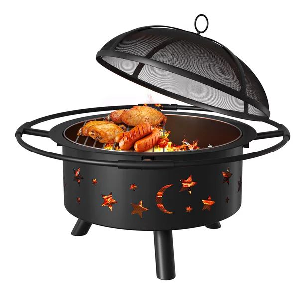 Cosmic Outdoor Fire Pit - 30 Inch Round Bonfire Wood Burning Patio & Backyard Fire Pits for Outsi... | Walmart (US)