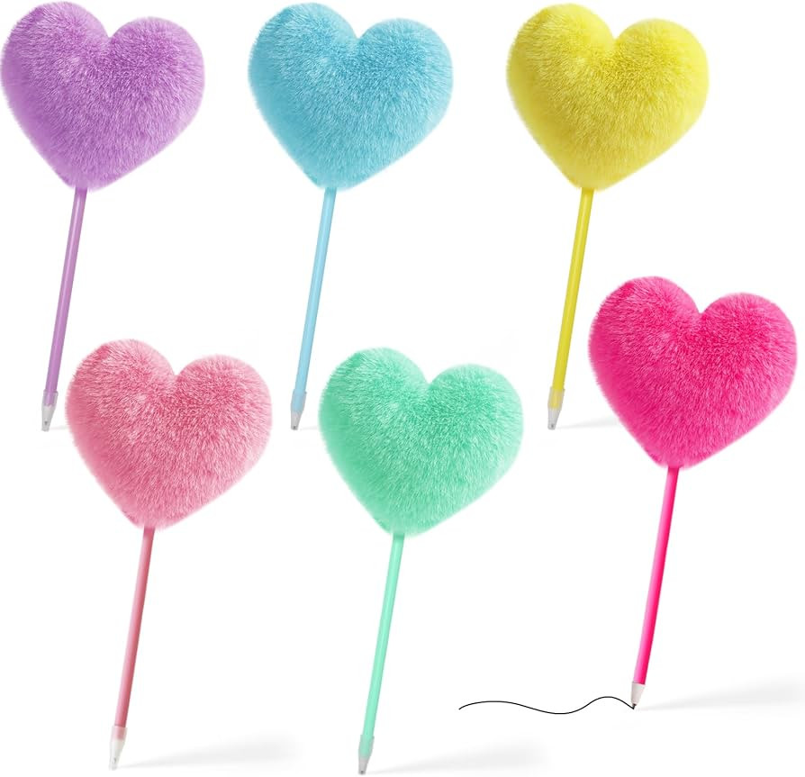 SBYURE Pom Pom Pen 6 Pack Heart Shape Fluffy Pen Fuzzy Pens for Girls Colorful Puffy Pens for Off... | Amazon (US)