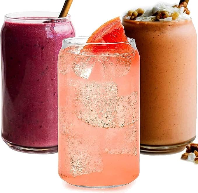 Drinking Glasses 6pc Set - Can Shaped Glass Cups, 16oz Beer Glasses, Tumbler Cup, Cocktail Glasse... | Amazon (US)