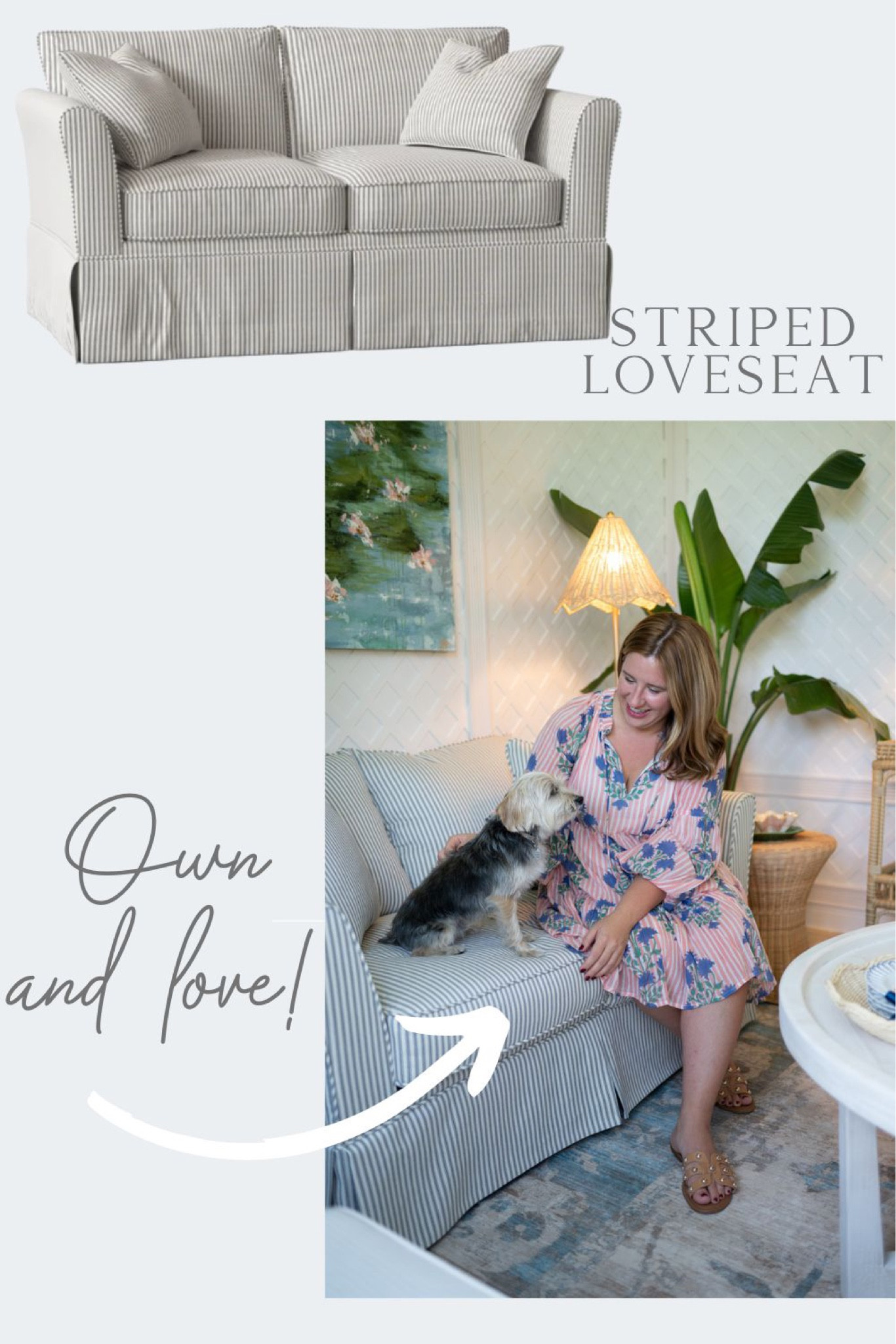 Ticking stripe couch, loveseat, blue and white home, coastal style, Grandmillennial home 

#LTKhome #LTKsalealert