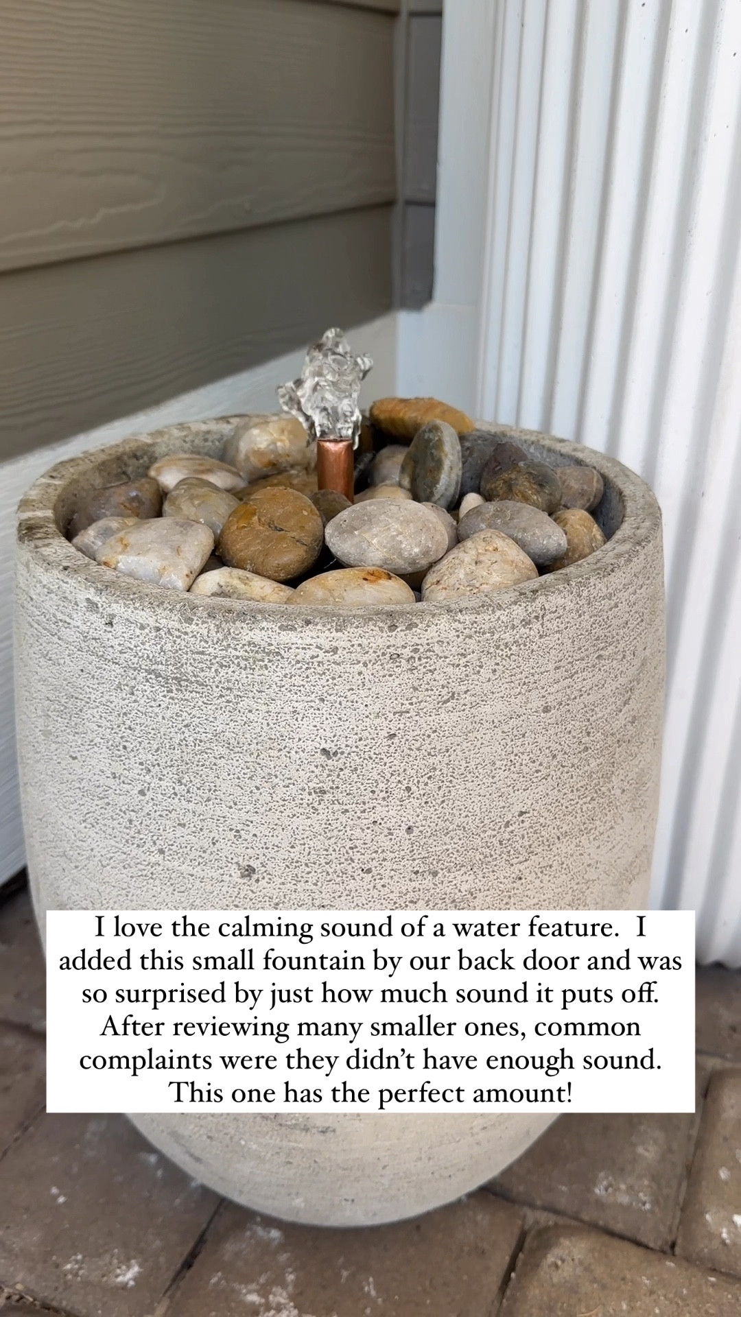 I love the calming sound of water flowing and wanted a small water fountain on our back porch.  I read reviews on many and they were not great as they said many did not have enough sound.  This one has the perfect amount of sound!  It was a little more expensive, but worth it!  Best addition to our patio this year!

#LTKHome #LTKVideo #LTKSeasonal