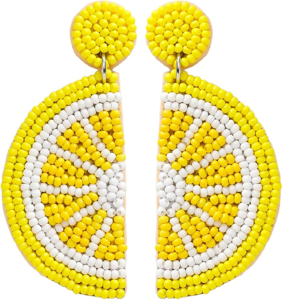 Beaded Fruit Earrings for Women, Handmade Beads Strawberry Lemon Fruits Dangle Earrings for Summe... | Amazon (US)