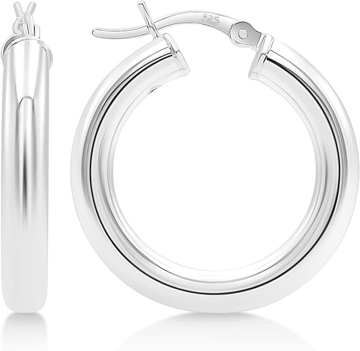 KEZEF Sterling Silver Hoop Earrings | 4mm High Polished Silver Hoops for Women, Girls and Men | L... | Amazon (US)