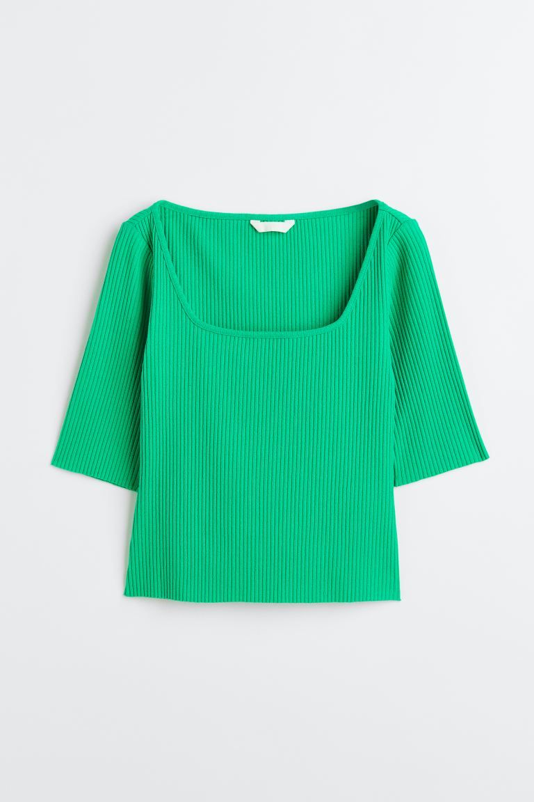 Ribbed Top - Bright green - Ladies | H&M US | H&M (US + CA)