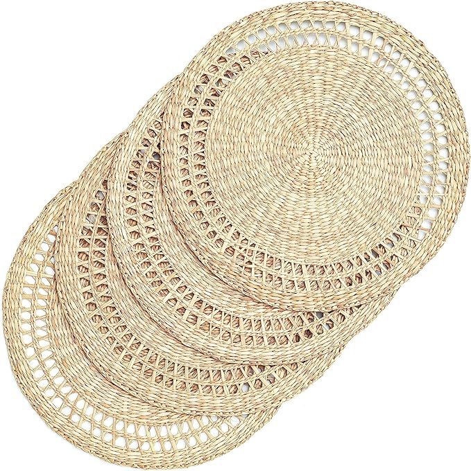 Set of 4 Round Seagrass Woven Placemats for Dining Table - Boho Style, Eco-Friendly and Heat Resi... | Amazon (US)