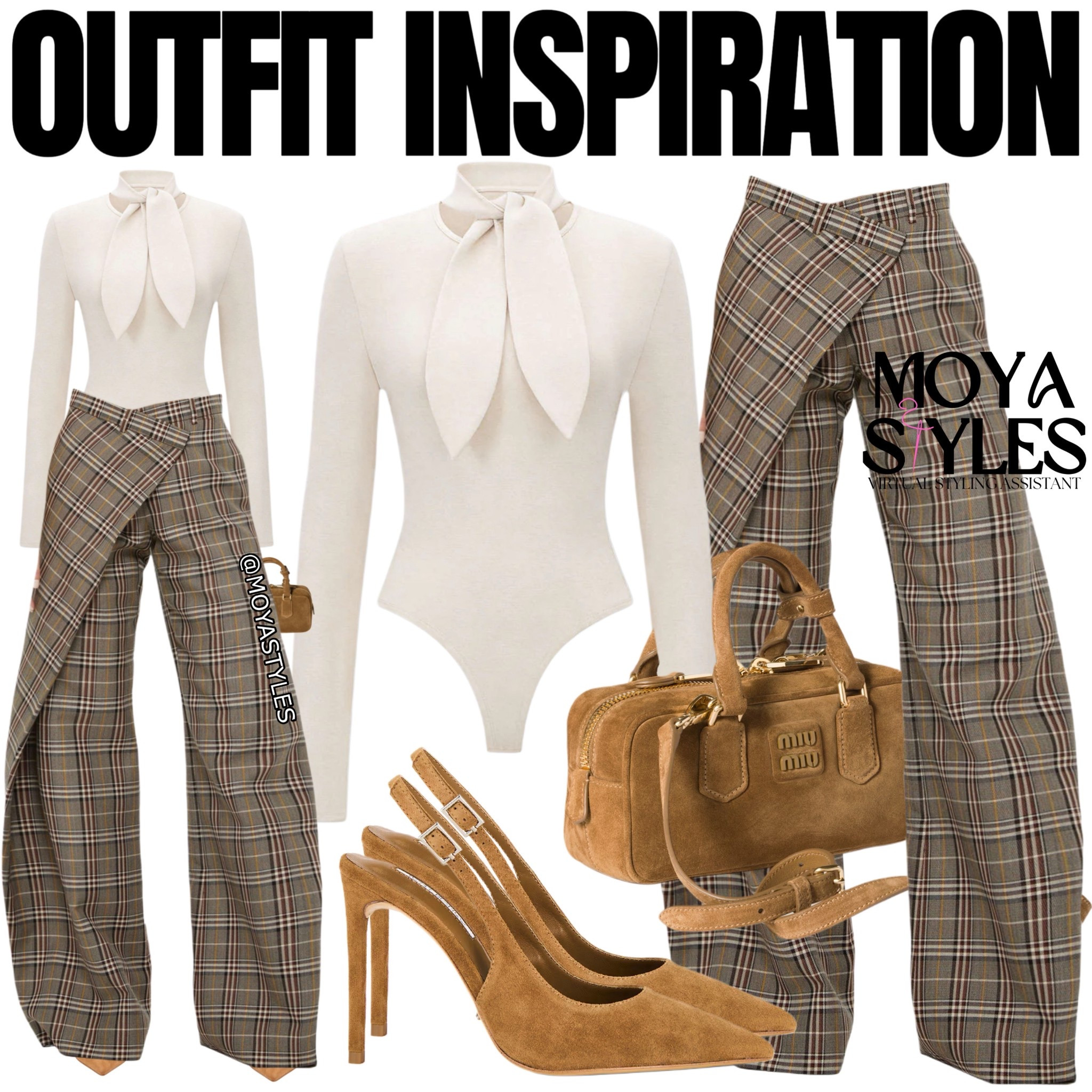 The Round Neck Tie Front Long-Sleeve Bodysuit is from Micas. 

Plaid Print Asymmetrical Wide Leg Pants are from Micas.

#LTKWorkwear