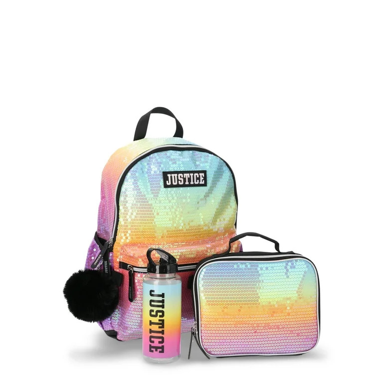 Justice Rainbow Sequin Girls 17" 4-Piece Backpack Set with Lunch Bag, Rainbow - Walmart.com | Walmart (US)
