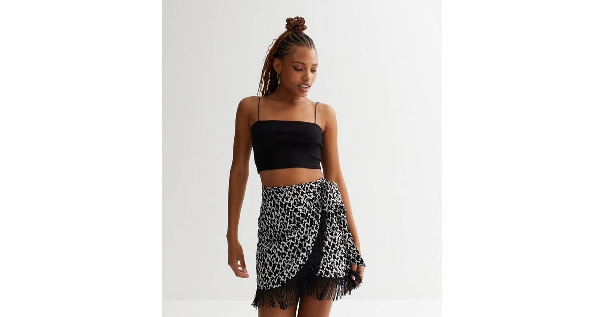 Black Abstract Fringe Wrap Mini Skirt
						
						Add to Saved Items
						Remove from Saved Ite... | New Look (UK)
