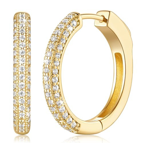Hoop Earrings For Women 14K Gold Hoop Earrings for Women Gold Earrings For Women Gold Diamond Huggie Hoop Earrings for Women Sparking 20.3 * 2.9 | Amazon (US)